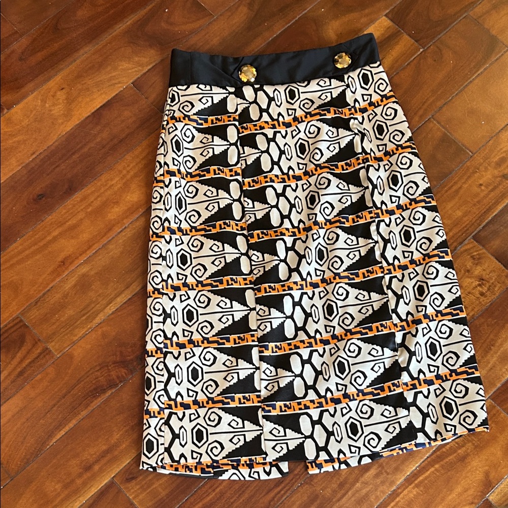 Tricia Fix Black and Orange Geometric Pencil Skirt